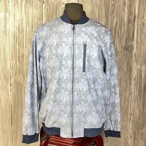Tommy Bahama Bomber Jacket  Mens L Blue Palms Nova Wave Palm Valley Golf Stretch